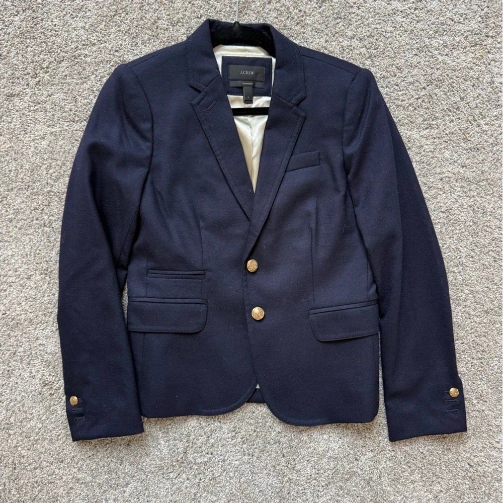 J.Crew Schoolboy Navy Wool Blazer Size 2 Gold Buttons - Picture 1 of 11